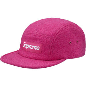 SUPREME FEATHERWEIGHT WOOL CAMP CAP PINK FW17 HARRIS TWEED HAND WOLVEN